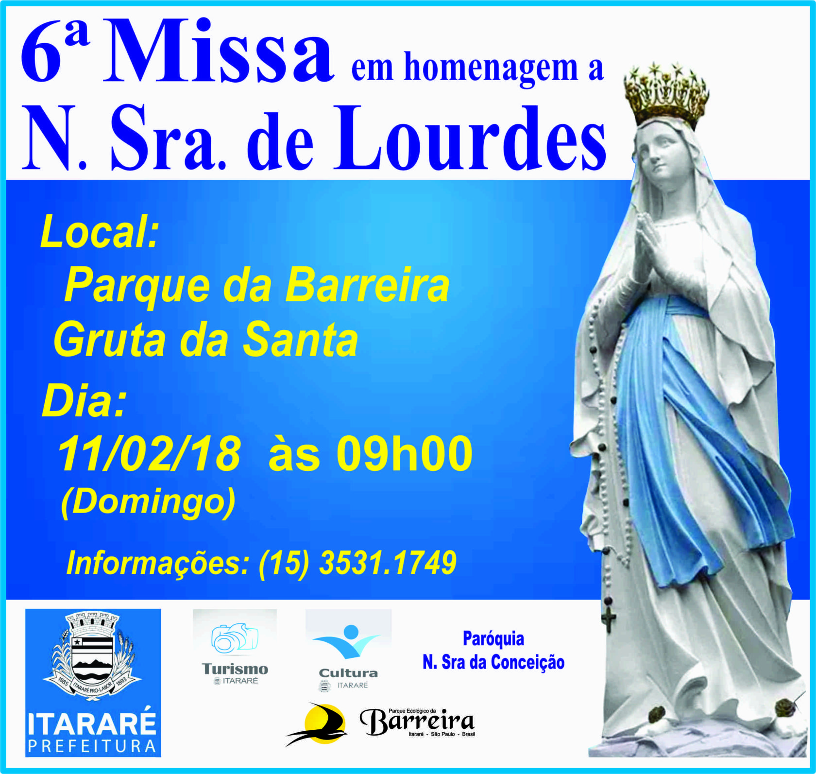 Missa de Nossa Senhora de Lourdes acontece no Parque da Barreira em Itararé (SP)