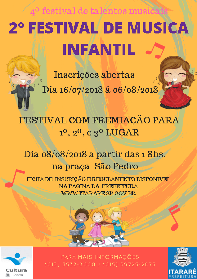 Terminam nesta segunda-feira (06) inscrições para 2º Festival de Música Infantil em Itararé (SP)