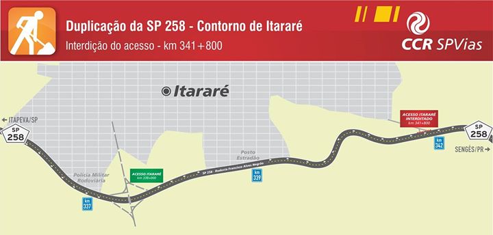 Interdição do acesso de Itararé (km 341,8 da Rodovia  Francisco Alves Negrão – SP 258)