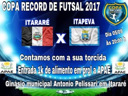 Itararé (SP) estreia hoje na Copa TV Record de Futsal