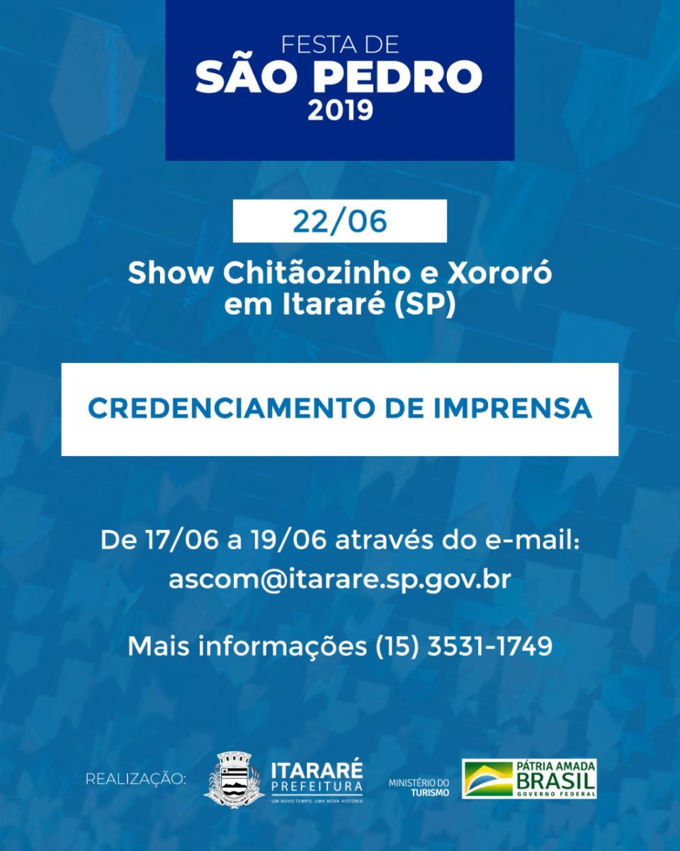 Prefeitura de Itararé (SP) inicia credenciamento de imprensa para show de Chitãozinho e Xororó