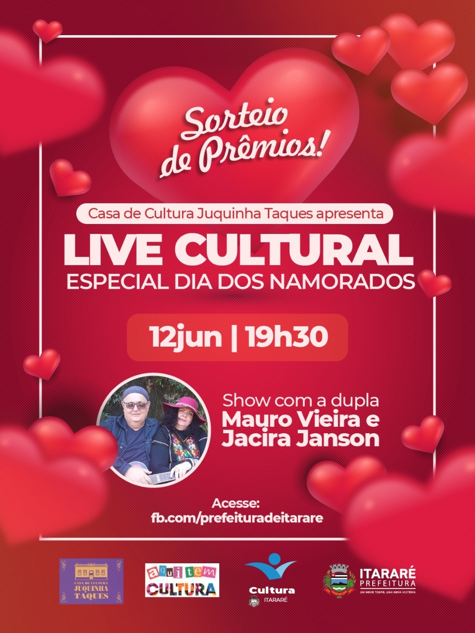 Live Cultural de Itararé (SP) desta sexta-feira (12) será dedicada ao Dia dos Namorados