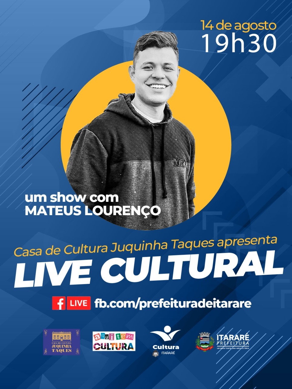 Mateus Lourenço se apresenta nesta sexta-feira (14) na Live Cultural da Prefeitura de Itararé (SP)