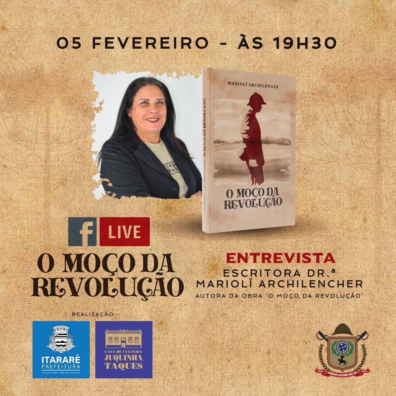 Live Cultural: Prefeitura de Itararé (SP) recebe autora do livro ‘O moço da revolução’