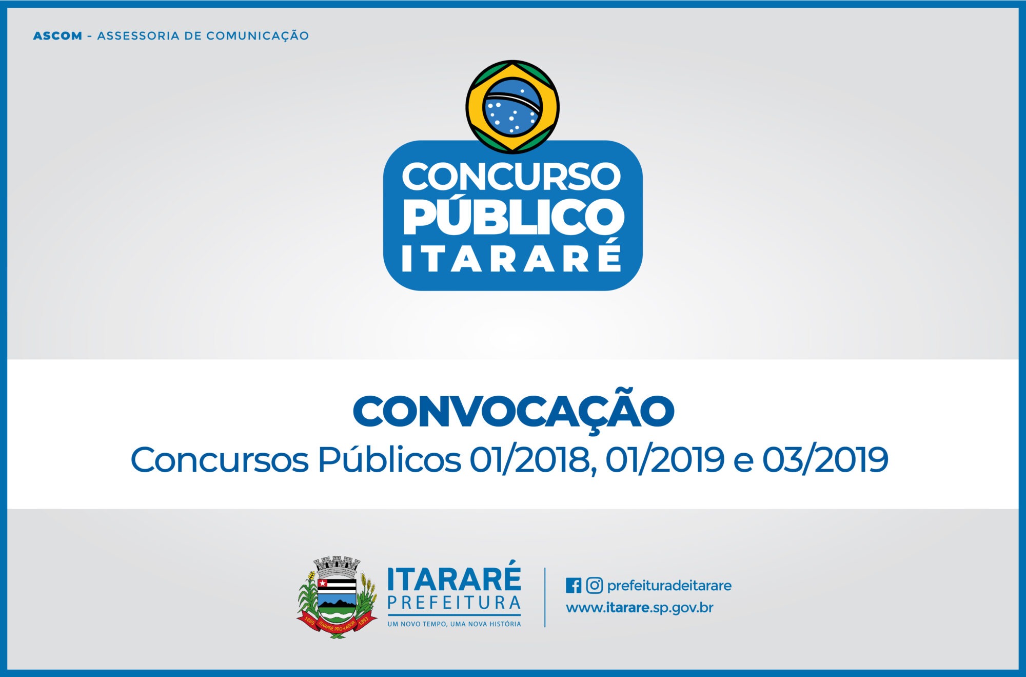 Prefeitura de Itararé (SP) divulga convocação para Concursos Públicos 01/2018, 01/2019 e 03/2019