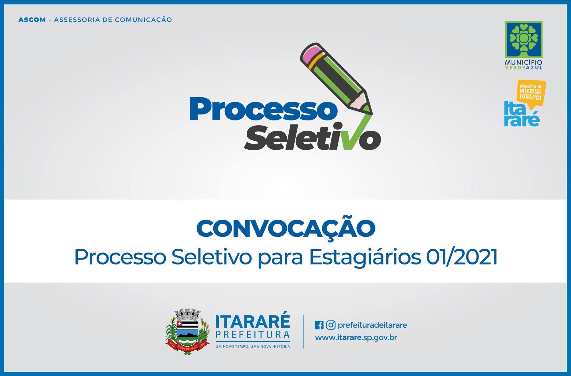 Prefeitura de Itararé (SP) divulga convocação aos aprovados no Processo Seletivo para Estagiários 01/2021