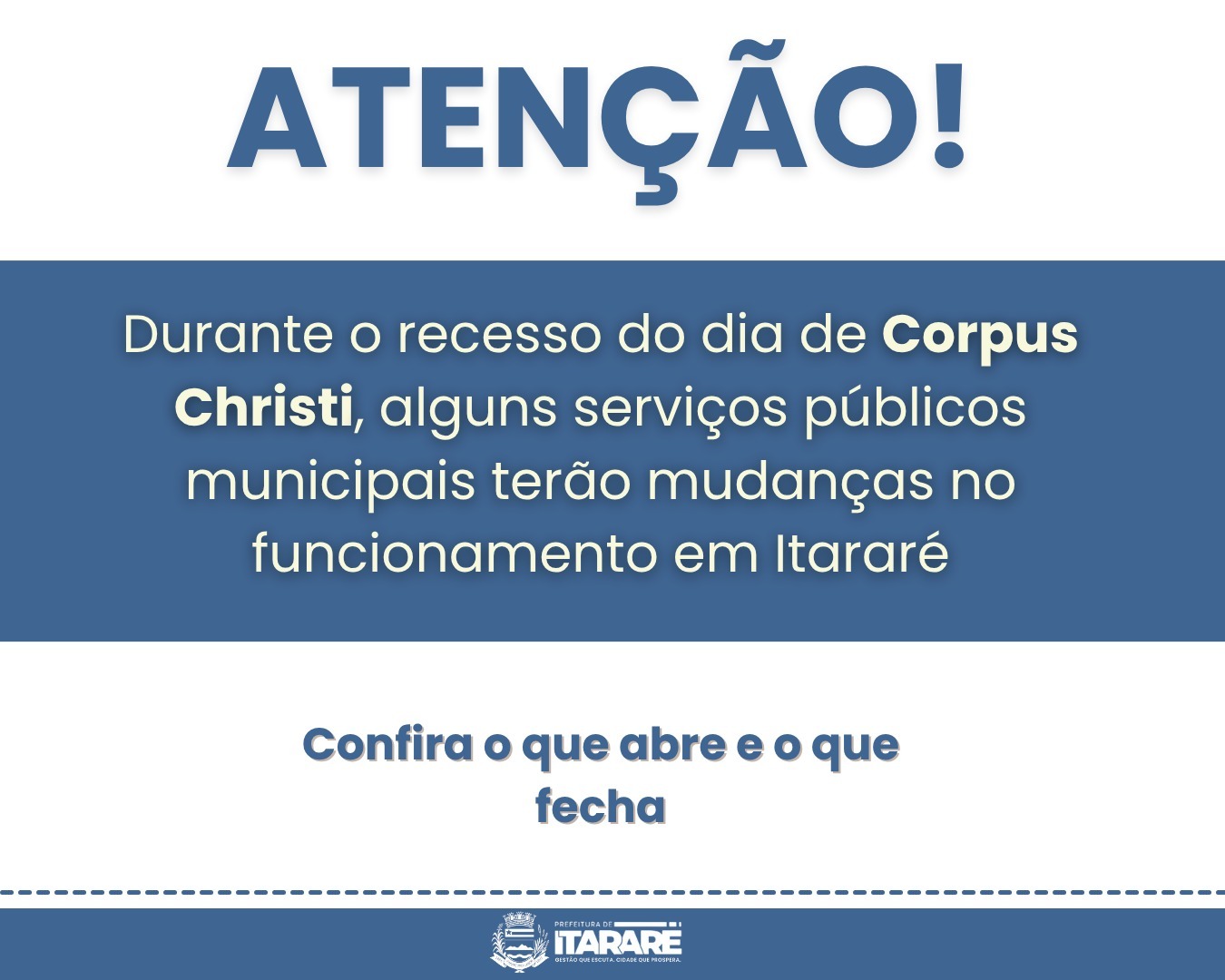 Prefeitura de Itararé (SP) decreta ponto facultativo no Feriado de Corpus Christi