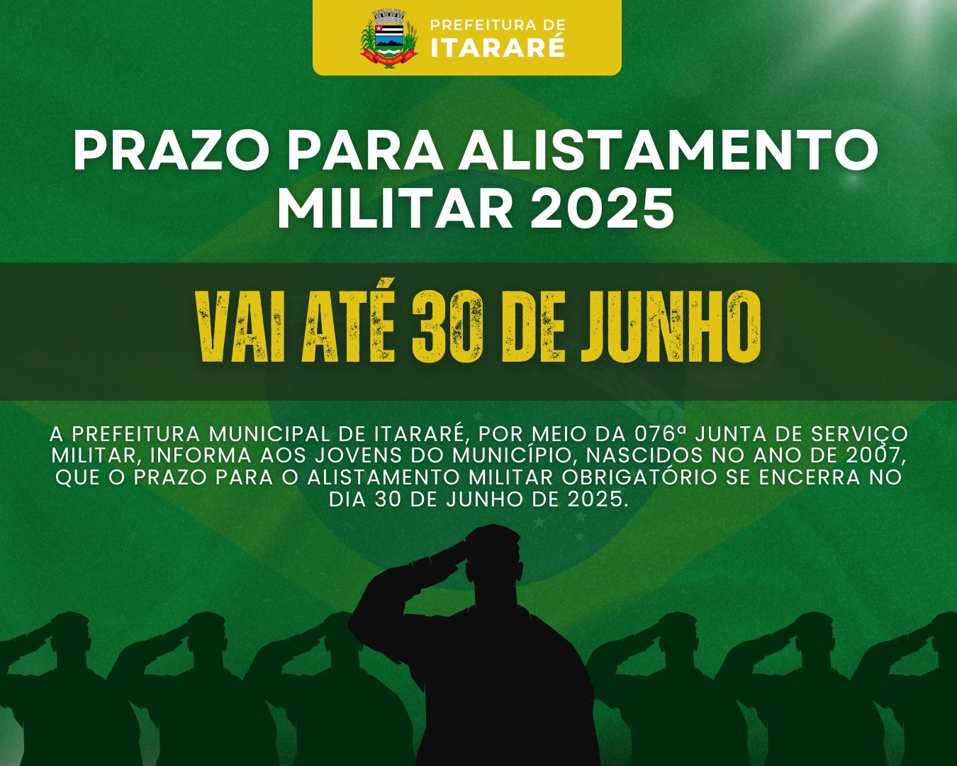 Prazo para alistamento militar vai até 30 de junho