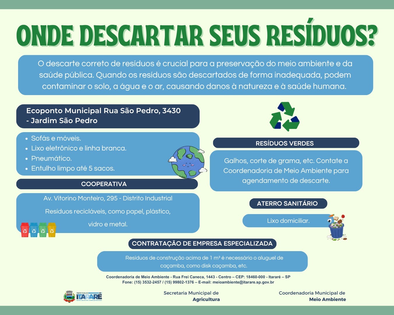 Prefeitura de Itararé (SP) orienta sobre o descarte correto de resíduos