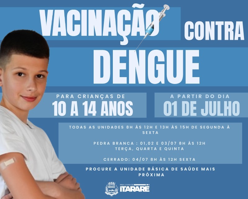 Prefeitura de Itararé (SP) amplia campanha de vacinação contra a dengue para crianças e adolescentes de 10 a 14 anos