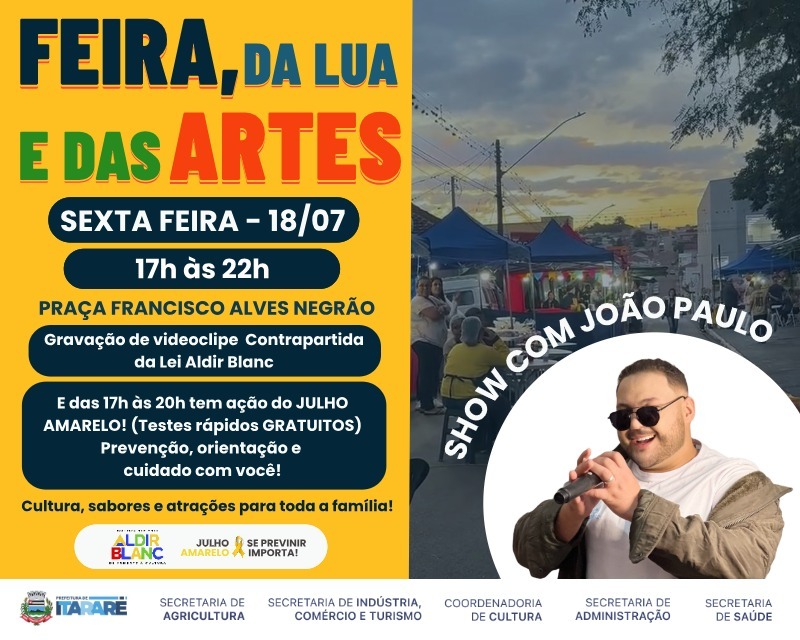 Feira da Lua e das Artes traz ação de saúde e show ao vivo nesta sexta-feira em Itararé (SP)