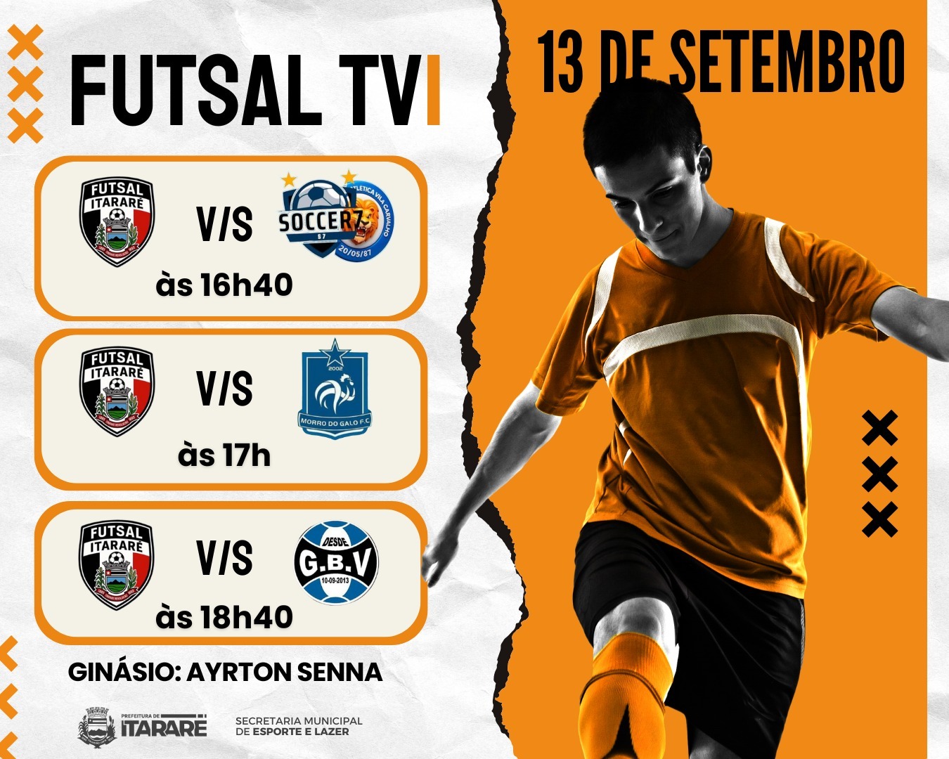 Equipe de Itararé (SP) estreia no Futsal TVI em Itapetininga (SP) neste sábado (13)