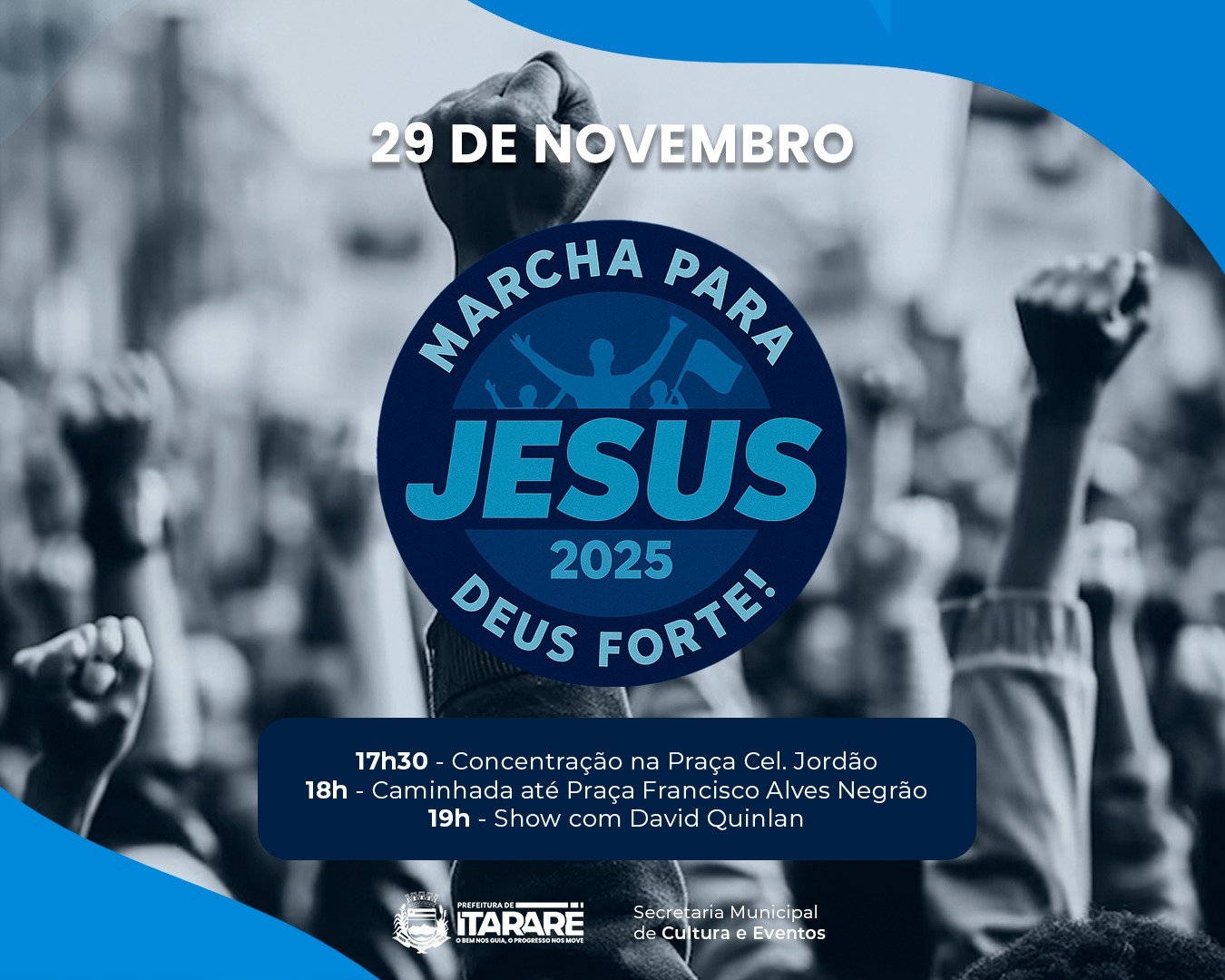 Marcha para Jesus 2025 acontece neste sábado (29) com show do cantor David Quinlan em Itararé (SP)