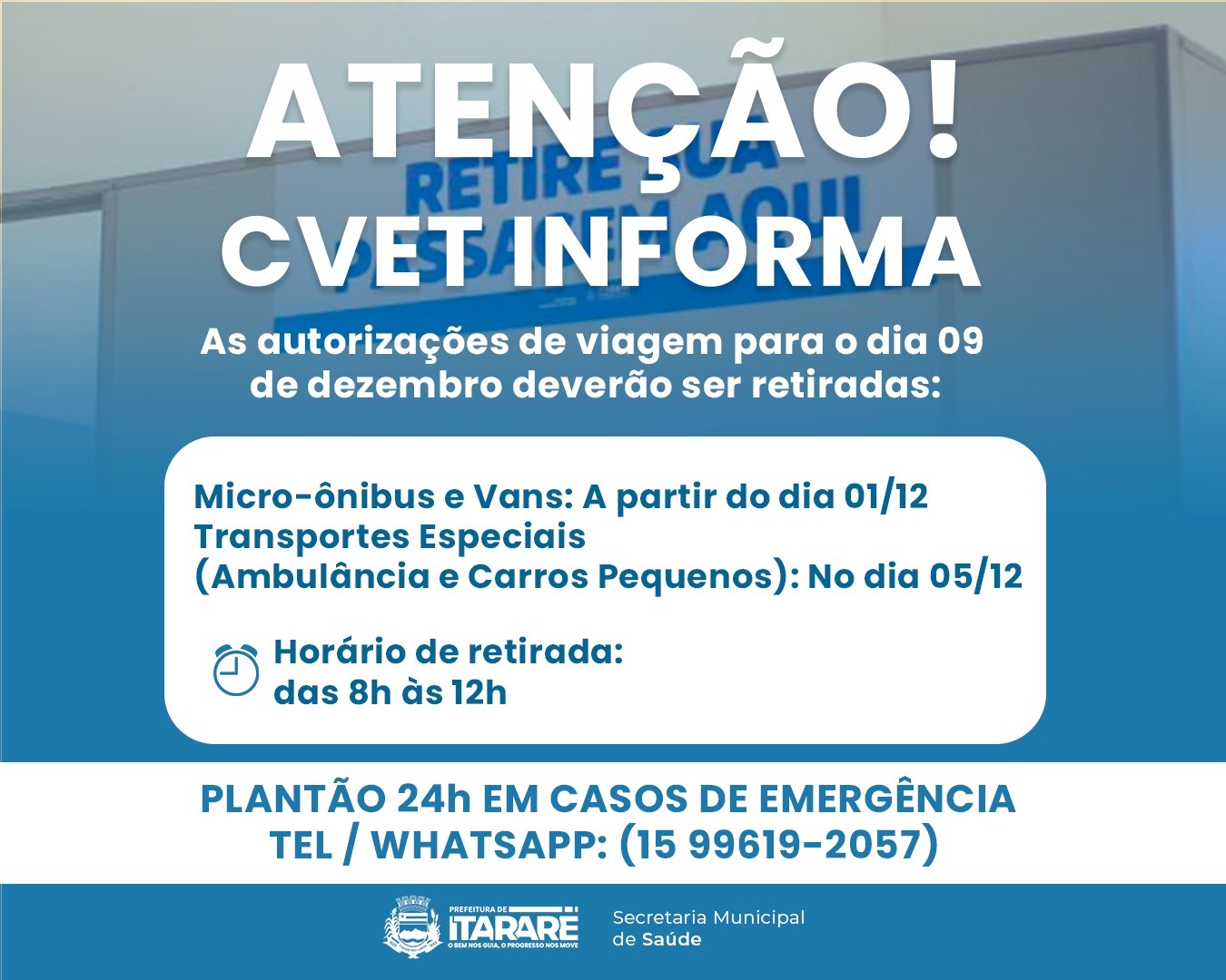 Prefeitura de Itararé (SP) informa prazos para retirada de autorizações de viagem do dia 09 de dezembro
