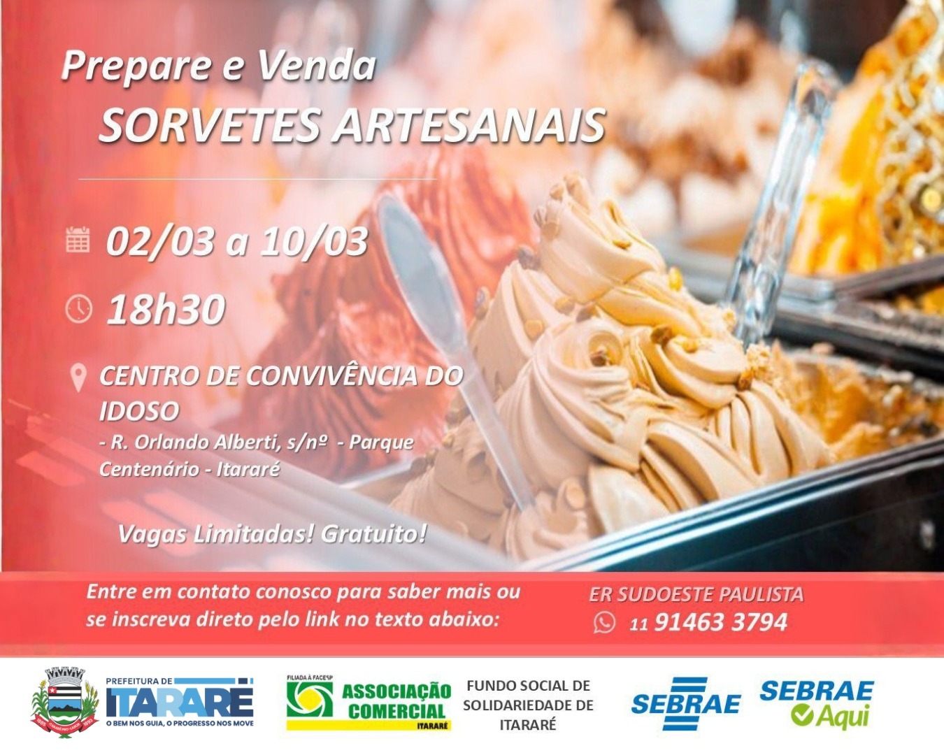 Prefeitura de Itararé abre inscrições para curso “Prepare e Venda Sorvetes Artesanais”