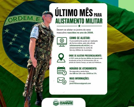 Prefeitura de Itararé reforça que junho é o último mês para o Alistamento Militar obrigatório