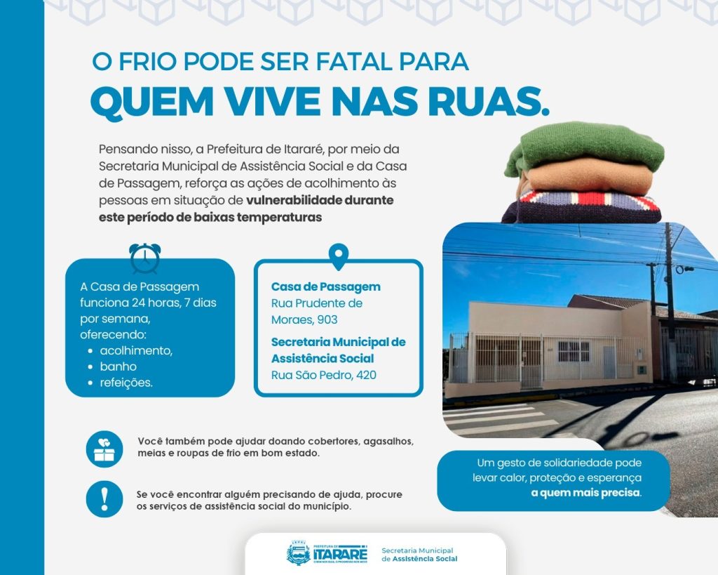 Prefeitura reforça atendimento à população em situação de rua durante período de frio intenso
