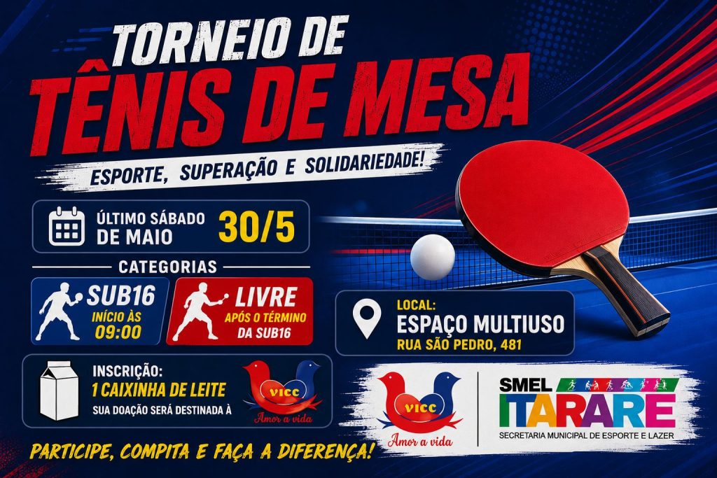 Prefeitura de Itararé promove Torneio de Tênis de Mesa com foco em esporte e solidariedade