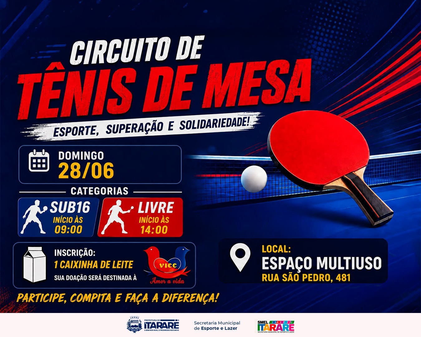 Prefeitura de Itararé promove Circuito de Tênis de Mesa neste domingo (28)