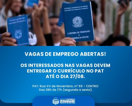 PAT de Itararé divulga novas vagas de emprego em diversas áreas da construção civil e segurança