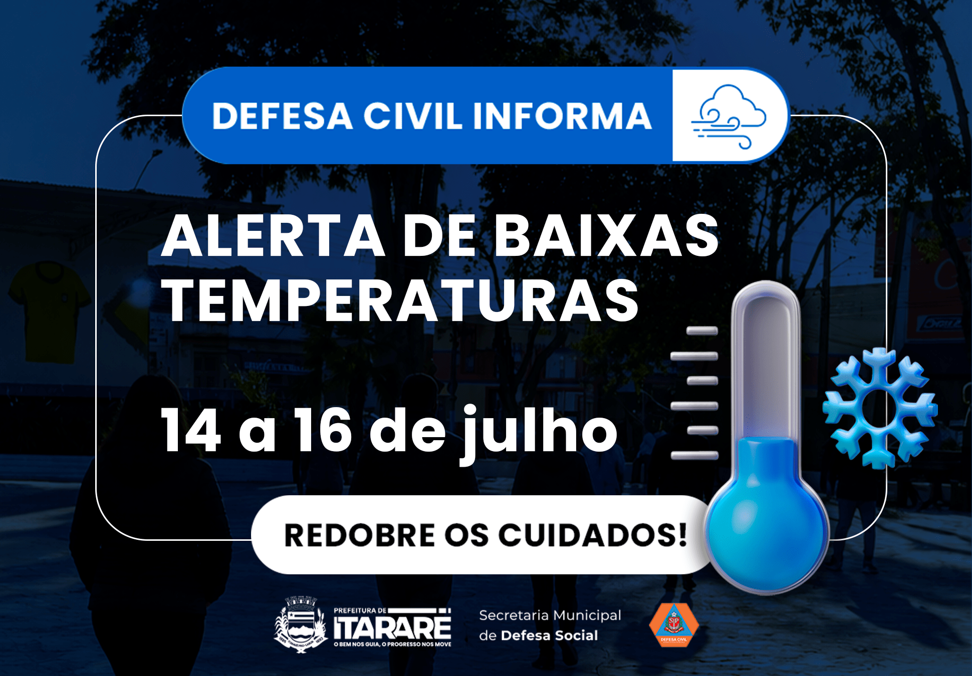 Defesa Civil alerta para queda nas temperaturas em Itararé entre os dias 14 e 16 de julho