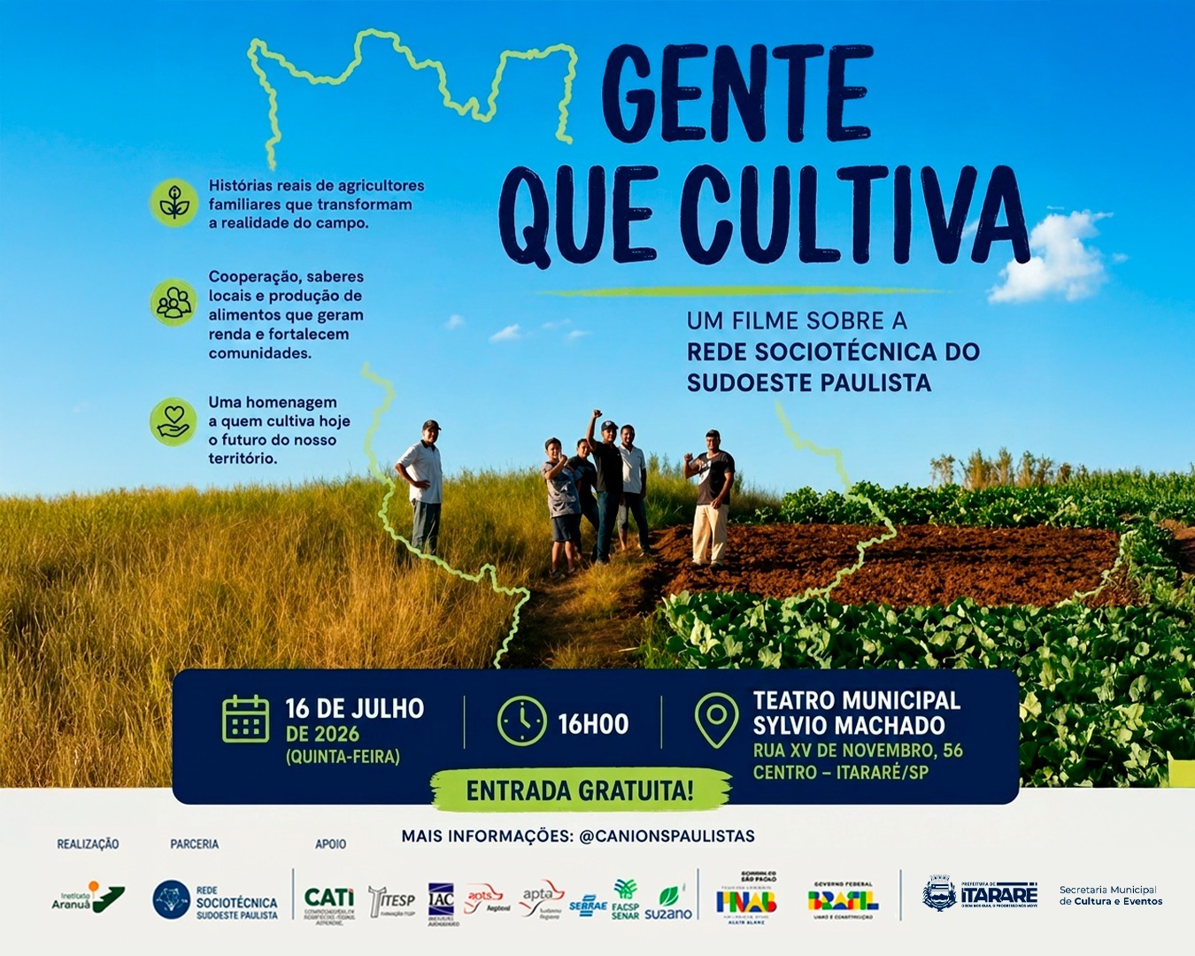 Prefeitura de Itararé divulga estreia gratuita do documentário “Gente que Cultiva” no Teatro Municipal