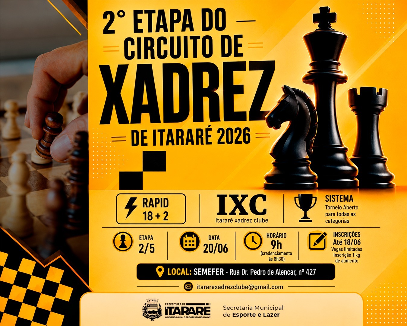 2ª Etapa do Circuito de Xadrez acontece neste sábado (20) em Itararé