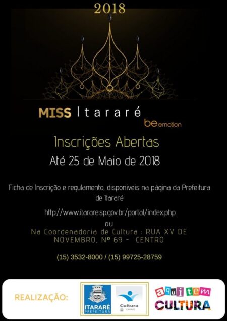 Abertas as inscrições para Miss Itararé (SP) be emotion 2018