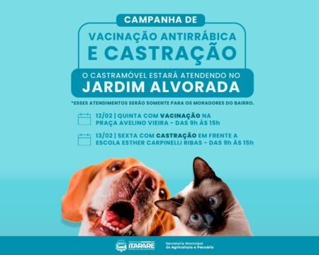 Causa Animal – Prefeitura de Itararé (SP) anuncia vacinação antirrábica e castração no Jardim Alvorada