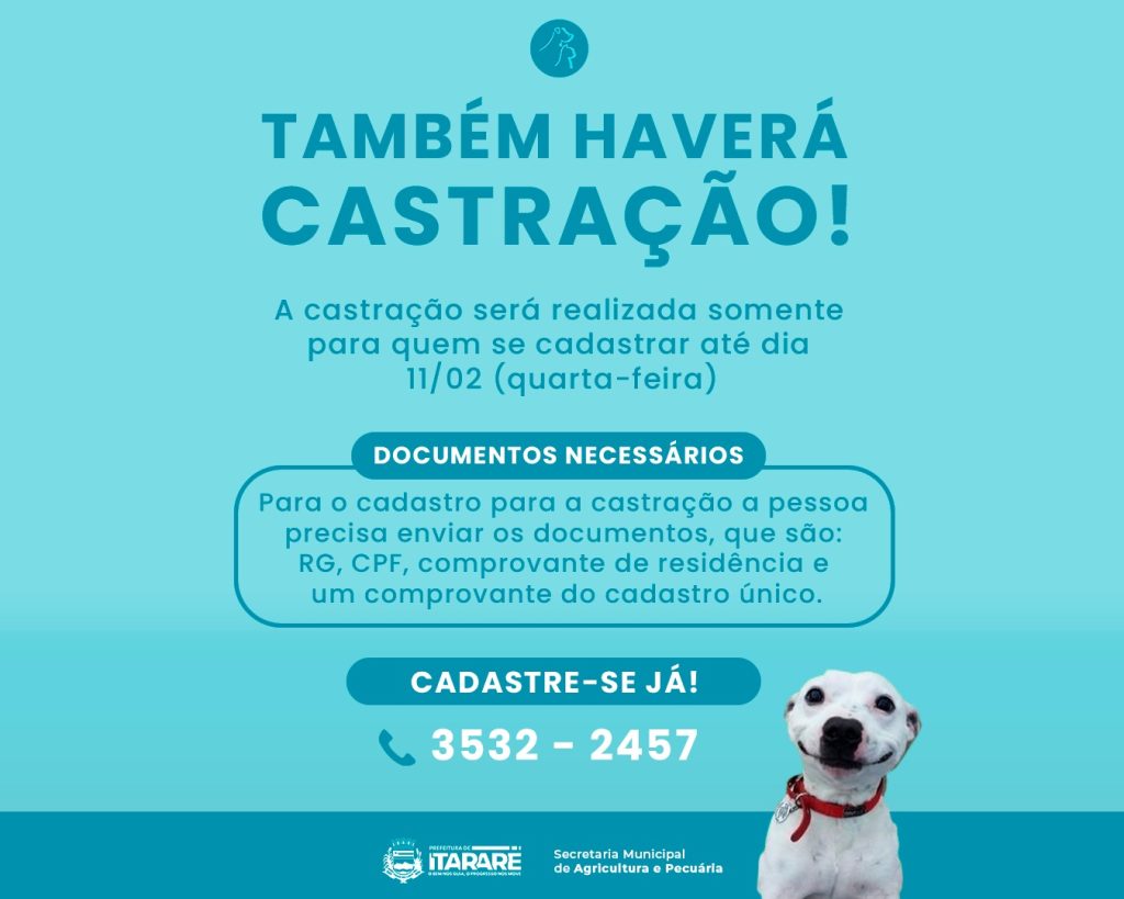 Causa Animal – Prefeitura de Itararé (SP) anuncia vacinação antirrábica e castração no Jardim Alvorada