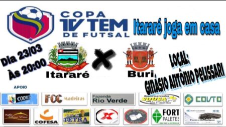 Com o apoio da torcida, Itararé (SP) joga em casa nesta sexta-feira (23) pela Copa TV TEM de Futsal Com o apoio da torcida, Itararé (SP) joga em casa nesta sexta-feira (23) pela Copa TV TEM de Futsal