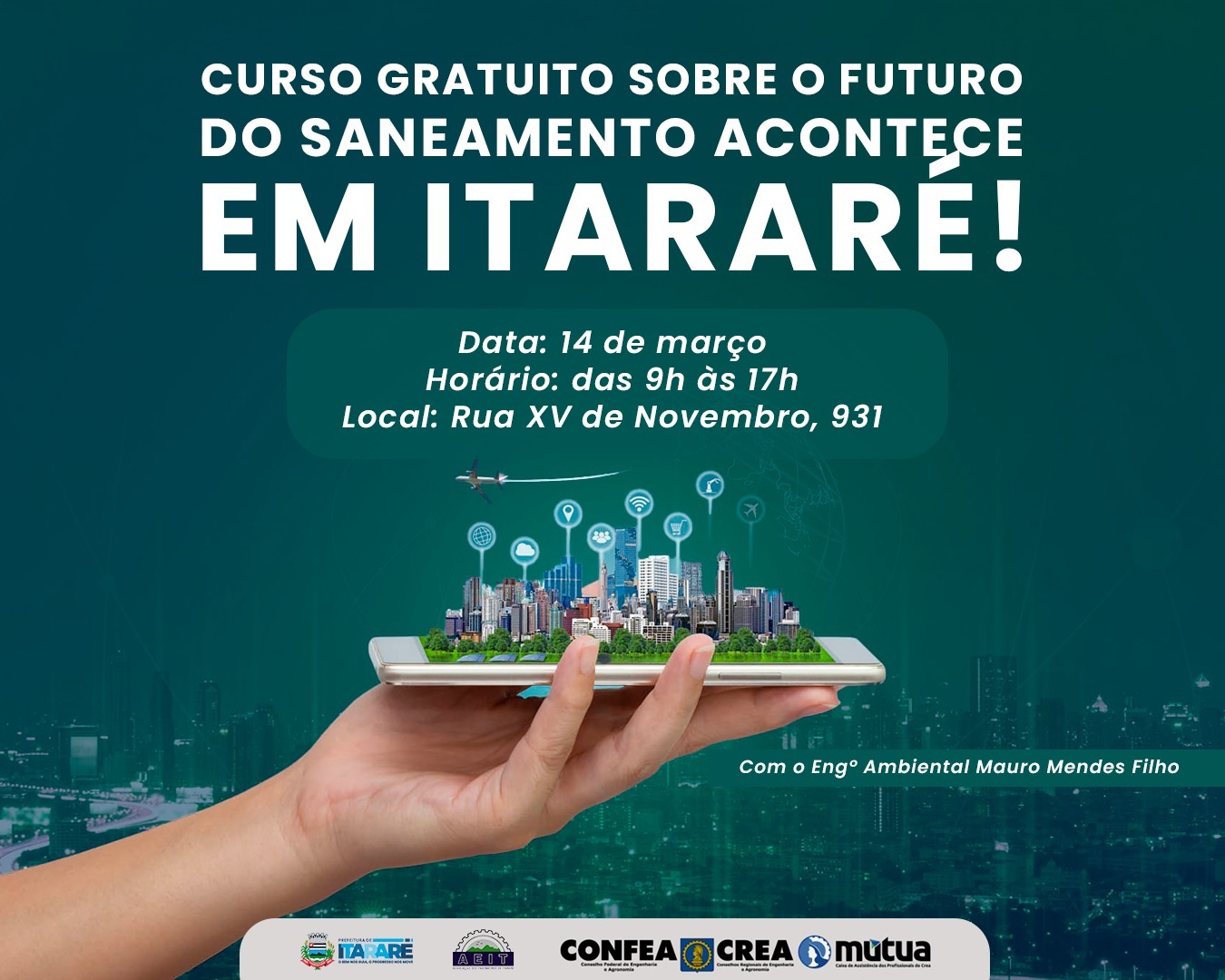 Curso gratuito aborda o futuro do saneamento e o desenvolvimento de cidades inteligentes em Itararé