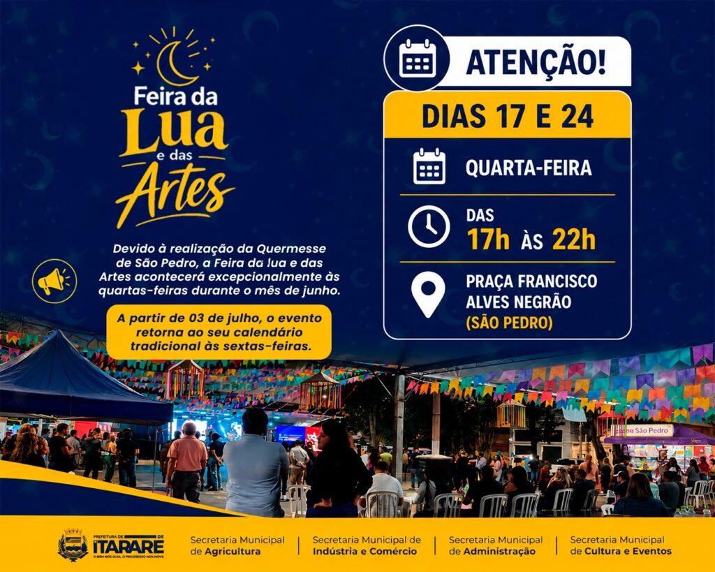 Feira da Lua e das Artes tem datas alteradas em junho e passa a acontecer às quartas-feiras Feira da Lua e das Artes tem datas alteradas em junho e passa a acontecer às quartas-feiras