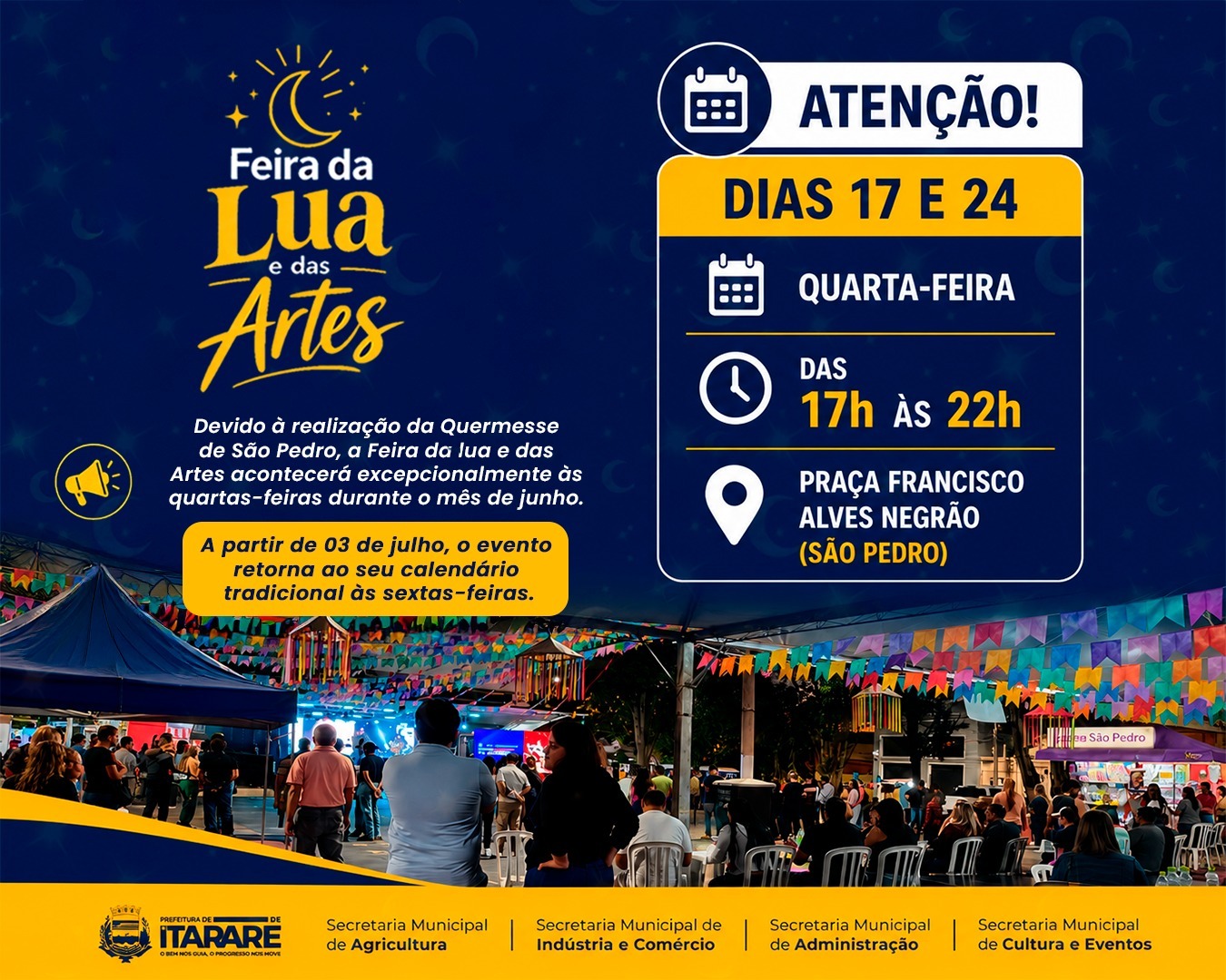Feira da Lua e das Artes tem datas alteradas em junho e passa a acontecer às quartas-feiras