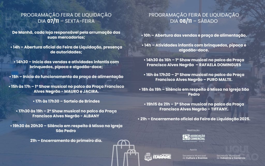 Feira de Liquidação movimenta Itararé (SP) nesta sexta e sábado com grandes descontos e atrações culturais