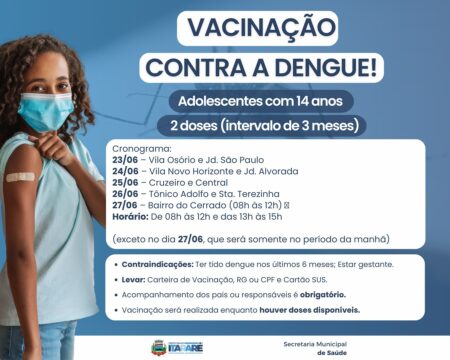 Itararé (SP) inicia vacinação contra a dengue para adolescentes de 14 anos Itararé (SP) inicia vacinação contra a dengue para adolescentes de 14 anos