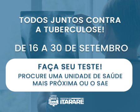 Itararé (SP) realiza 2ª fase da Campanha Nacional de Intensificação de Busca Ativa de Sintomáticos Respiratórios (Tuberculose) Itararé (SP) realiza 2ª fase da Campanha Nacional de Intensificação de Busca Ativa de Sintomáticos Respiratórios (Tuberculose)