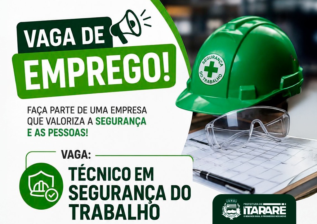PAT de Itararé divulga vaga para Técnico em Segurança do Trabalho PAT de Itararé divulga vaga para Técnico em Segurança do Trabalho