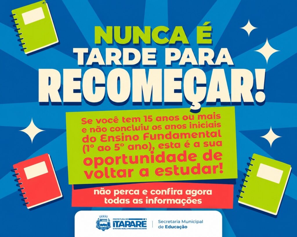 Prefeitura de Itararé abre captação de intenções de matrícula para a Educação de Jovens e Adultos Prefeitura de Itararé abre captação de intenções de matrícula para a Educação de Jovens e Adultos