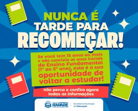 Prefeitura de Itararé abre captação de intenções de matrícula para a Educação de Jovens e Adultos Prefeitura de Itararé abre captação de intenções de matrícula para a Educação de Jovens e Adultos