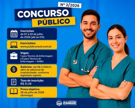 Prefeitura de Itararé abre inscrições para concurso público para Técnico de Enfermagem