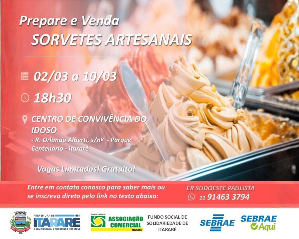 Prefeitura de Itararé abre inscrições para curso “Prepare e Venda Sorvetes Artesanais”