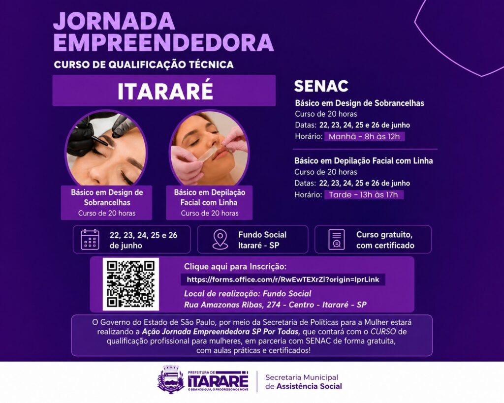 Prefeitura de Itararé abre inscrições para cursos gratuitos de qualificação profissional para mulheres Prefeitura de Itararé abre inscrições para cursos gratuitos de qualificação profissional para mulheres