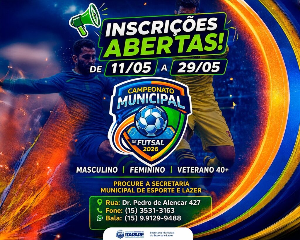Prefeitura de Itararé abre inscrições para o Campeonato Municipal de Futsal 2026 Prefeitura de Itararé abre inscrições para o Campeonato Municipal de Futsal 2026