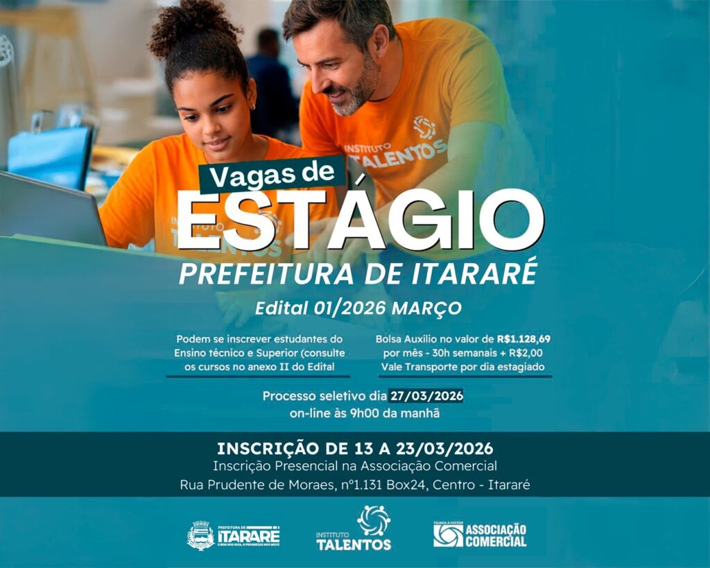 Prefeitura de Itararé abre inscrições para processo seletivo de estagiários a partir desta sexta-feira (13)