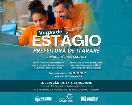 Prefeitura de Itararé abre inscrições para processo seletivo de estagiários a partir desta sexta-feira (13)