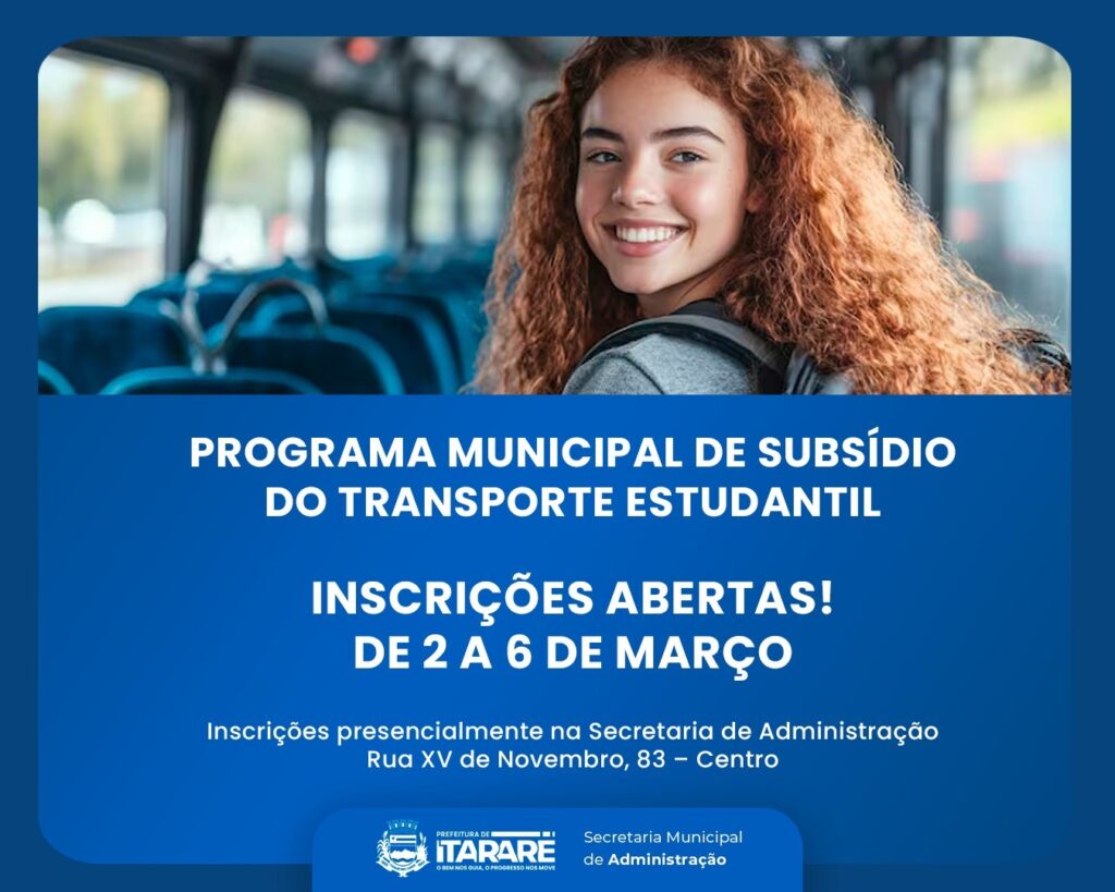 Prefeitura de Itararé abre inscrições para Programa Municipal de Subsídio ao Transporte Estudantil