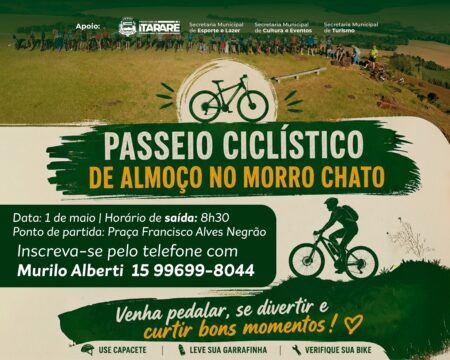 Prefeitura de Itararé apoia Passeio Ciclístico de 1º de Maio com destino ao Morro Chato