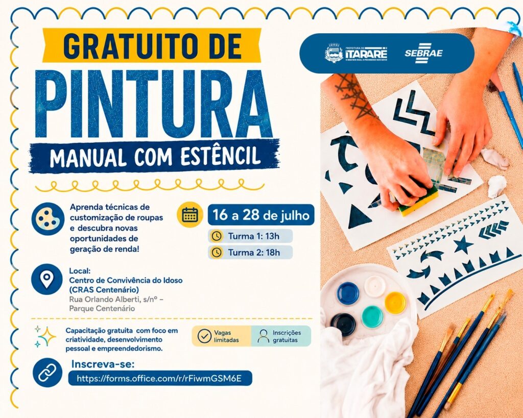Prefeitura de Itararé e Sebrae abrem inscrições para curso gratuito de pintura manual com estêncil para customização de roupas