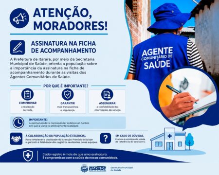 Prefeitura de Itararé orienta população sobre assinatura durante visitas dos Agentes Comunitários de Saúde Prefeitura de Itararé orienta população sobre assinatura durante visitas dos Agentes Comunitários de Saúde